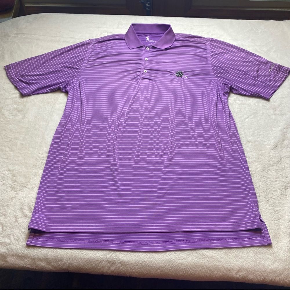 Fairway & Greene Tech Purple White Striped Short Sleeve Polo Shirt Size Large